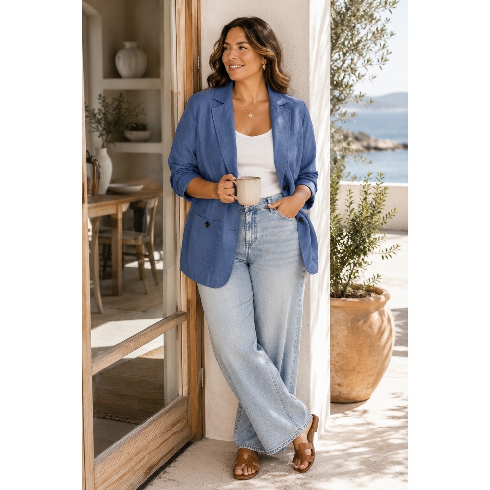 NWT Universal Standard COASTAL LINEN Blazer Women 26-28 Bleu Scolaire‎